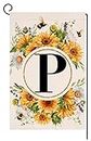 Monogram Letter P Garden Flag Summer Sunflower 12x18 Vertical Double Sided Spring Floral Bee Outside Decorations Small Burlap Family Last Name Initial Yard Flag
