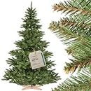 FairyTrees Weihnachtsbaum künstlich 220cm NORDMANNTANNE mit Christbaum Holzständer | TESTSIEGER Tannenbaum künstlich mit grünem Stamm | Made in EU