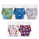 SuperBottoms BASIC Pack of 5 Freesize Adjustable, Washable and Reusable Cloth Diaper for babies 0-3 Years | One Size Adjustable Diapers (Pack of 5 diapers+ 5 inserts) Assorted prints