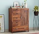 BANSHI WOOD FURNITURE Solid Sheesham Wood 5 Drawer Chest of Drawers with 2-Shelf Storage and Spacious Dresser for Hall Home Office Furniture, Kitchen Cabinet, (Klias, Honey Finish)