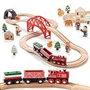 Giant bean Forest Theme Wooden Train Set for Toddler- 36PCS Expandable & Changeable Wooden Train Tracks Toy, for Kids Boys and Girls 3-7, Fits for Thomas The Train, Brio, Melissa & Doug