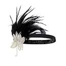HOOLUCK 1920 Flapper Accessories for Women, Great Gatsby Feather Headpiece Art Deco Headband Grsby Hair Accessories Black-Silver