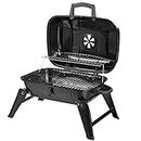 Outsunny 23" Portable Tabletop Steel Charcoal Grill Foldable Outdoor BBQ Camping Picnic Cooker Barbecue Smoker with Air Vent Black
