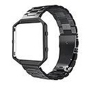 Simpeak Women Men Stainless Steel Metal Band Strap with Stailess Steel Frame Compatible with Fitbit Blaze, Match Link Removal Tool, Black