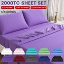 4Pcs 2000TC Flat Fitted Sheet Pillowcase Set Hotel Quality S/KS/D/Queen/King Bed