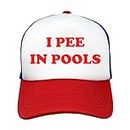 Funky Junque Womens Bride Trucker Hat Bachelorette Tribe Squad Mesh Baseball Cap, I Pee in Pools (White/Red/Blue), One size