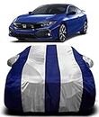 MAVENS Waterproof Car Body Cover All Accessories Compatible for Honda Civic with Mirror Pocket Uv Dust Proof Protects from Rain and Sunlight | White Stripes