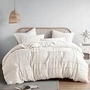 Comfort Spaces Cream Queen Duvet Cover Set - 3 Pieces Pintuck Pleated Farmhouse Duvet Cover, All Season Lightweight, Cotton-Like Softness Pre-Washed Microfiber Queen Bedding Cover, Shams, Full/Queen