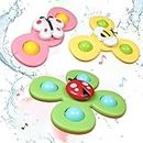 TOYDEN Suction Cup Spinner Toys for 1 2 Year Old Boy & Girl | Spinning Tops Toddler Toys | 1 2 Year Old Boy Birthday Gift for Infant | Sensory Baby Bath Toys (Pack of 3) - Color May Vary
