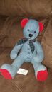 Pier 1 Imports 15" Denim Plush Stuffed Animal Blue Jean Red Corduroy Teddy Bear