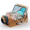 Bamboo Charging Station Organizer for Multiple Devices & Wood Desktop Docking Charging Stand Such As Cell Phone, Tablets, Phone Case and Watch Stand - Pezin & Hulin(No USB Charger)