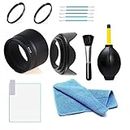 FND Combo kit Accessories for Canon DSLR - Hood, Filter, Tempered Glass and Cleaning kit Pack of 10 (for Canon 200D II 18-55 is STM & 55-250 is STM)
