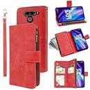 Compatible with LG V40 ThinQ Wallet Case and Premium Vintage Leather Flip Credit Card Holder Stand Cell Accessories Phone Cover for LGV40 Storm V 40 Thin Q V40ThinQ LG40 40V 40ThinQ Women Men Red