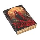 Handmade Leather Journal, Modern Fantasy Playing Notebook Spiral Gothic Notebook Skull lover Antique Vintage Leather Journals With 200 Blank Deckle Paper, Unruled, Brass Clasp Lock Journal, Men &