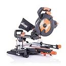 Evolution Power Tools R255SMS+ Compound Mitre Saw with Multi-Material Cutting Blade, Chop Wood Metal Plastic, 45° Bevel, 50° Mitre Angle, 300mm Slide, 2000 W, 255 mm, 220-240 V