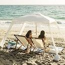 AMMSUN Beach Cabana with Fringe, 6'×6' Bobo Beach Canopy, Easy Set up & Premium Wood Pole, Cool Cabana with Sand Pockets, Instant Sun Shelter for Beach Patio Garden Outdoor, Elegant White