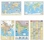 India & World Map (Both Political & Physical) & India Constitution Chart | Set Of 5 | Map Size - 70X100 cm | Use For Preparation Of UPSC, SSC, IES, etc Exams.