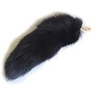 Fosrion 16.5' Super Huge Fluffy Black Real Fox Tail Fur Cosplay Toy Handbag Accessories Key Chain Ring Hook Fashion
