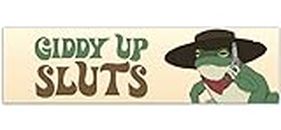 Cowboy Frog Bumper Sticker, Giddy Up Sluts Car Decal [00088]