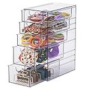Noverlife Clear Containers for Hair Accessory Organizing, Plastic Hair Accessory Organizer Box with 5 Drawers, Hair Accessory Container, Storage Organization Drawers Set for Hair Ties Accessory