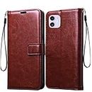 Frazil Vintage Leather Flip Cover Case for Apple iPhone 11 (6.1") | Inner TPU | Foldable Stand | Wallet Card Slots - Walnut Brown