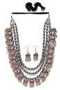 Shining Diva Fashion Latest Stylish Fancy Oxidised Silver Tribal Necklace Jewellery Set for Women (12164s), Multicolour, One