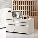 AIEGLE Reception Desk with Hutch, Reception Counter Desk with Lockable Drawers & Shelves, for Salon Recetion Room Retail Counter Checkout Office, White (55.1" W x 43.3" D x 43.3" H)