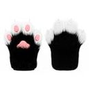 hbbhml Faux Fur Plush Furry Cat Claw Gloves Fursuit Animal Fox Paws Mittens Halloween Cosplay Costume Accessories for Adult, Black White, One Size