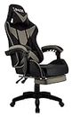 xRace Gaming-Stuhl Hoher Drehstuhl aus Leder mit Lendenwirbelstütze, Kopfstütze und Fußstütze, verstellbar, neigbar, Rennstil (Grau)