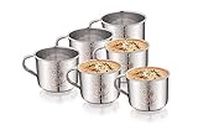 Yes kitchen Stainless Steel Laser Design Royal Steel Tea Cup/Coffee Cup,Set of 6 Piece, Sliver,140ml