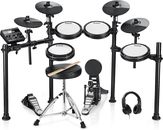 DED-200 Electric Drum Set w/ Quiet Mesh Pad Dual Zone Snare 450+ Sound