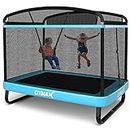 GYMAX 6FT Kids Trampoline with Swing, ASTM Approved Rectangle Recreational Trampoline with Enclosure Safety Net, Indoor/Outdoor Baby Toddler Play Combo Bounce, Birthday for Boy & Girl (Blue)