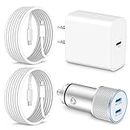 Car Charger for iPhone 14/13/12/11/Pro Max/XS/XR/X/SE/8/7/6/6S Plus/5S, iPad, AirPods, 20W Fast USB C Wall Charger Block + 40W Dual Port USB C Car Charger Adapter + 2X 6FT iPhone Charger Cord Cable