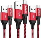 AVIWIS Câble Chargeur Micro USB [2M Lot de 3] Charge Rapide Câble en Nylon Tressé Compatible pour Xbox Samsung S7 S6 Edge J3 J5 J7, Redmi Note 5 6 Pro, Wiko, Huawei, Kindle - Rouge