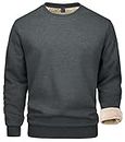 MAGCOMSEN Sherpa Lined Sweatshirt Men Crewneck Sweater Cotton Pullover Thick Winter Tops Thermal Shirt Warm Grey L