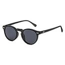 Gleyemor Vintage Polarized Sunglasses for Men Round Sunglasses UV400 Protection Retro Hand-crafted Acetate Frame, 010 Black Frame/Grey Lens, lenswidth