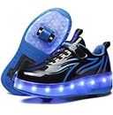 HHSTS Kids Shoes with Wheels LED Light Color Shoes Shiny Roller Skates Skate Shoes Simple Kids Gifts Boys Girls The Best Gift for Party Birthday Christmas Day, 809-black Blue, 3.5 Big Kid