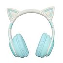 RGB Light Cat Ear Headphone, Foldable 3.5mm Wired Wireless BT Gaming Headset with Detachable Mic, Adjust Headband, Soft Over Ear Music Headset for Girls, Gifts (Green)