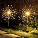 GIGAWATTS Outdoor 90 LEDs Solar Firework Light 2 Lightning Modes Starburst Design Water Resistant Garden StringLights for Party Decor Patio Lawn Yard (Warm Yellow, Pack of 2)