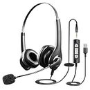 USB Headset, PC Headset with Mic with 3.5mm Jack Noise Cancelling Microphone, Lightweight Wired headphones with Mic for Call Center, Cell Phone, Computer, Office, Business, Skype, Zoom, Webinar
