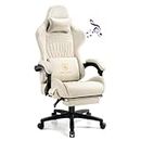 GTPLAYER Gaming Chair, Computer Chair with Footrest and Bluetooth Speakers, High Back Ergonomic Music Gamer Chair, Reclining Game Chair with Linkage Armrests for Adults and Kids (Ivory)