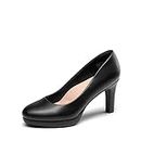 DREAM PAIRS Women's SDPU2365W Close Toe Low Heels Platform Pump Comfortable Office Work Dress Shoes for Women, Black Pu, 10