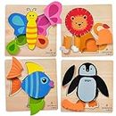 Magifire Wooden Puzzles, Set of 4 Montessori Toys for 1 Year Old, Toys for Toddlers 1-3, Baby Puzzles with Large Pieces Safe for Kids, Includes Storage Bag and Giftable Box