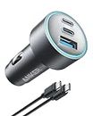 Car Charger, Anker 67W 3-Port Compact Fast Charger - High-Speed Charging for iPhone 14 Series, Galaxy S23, iPad Air, and More - USB-C to USB-C Cable Included for Easy Connection