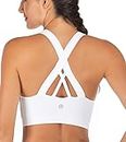 RUNNING GIRL Sports Bra for Women, Criss-Cross Back Padded Strappy Sports Bras Medium Support Yoga Bra with Removable Cups, White, Medium