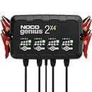 NOCO GENIUS2X4, 4-Bank 8A (2A/Bank) Smart Charger, 6V and 12V Car Battery Charger, Battery Maintainer, Trickle Charger and Desulfator for Automotive, Motorcycle, Motorbike, AGM and Lithium Batteries