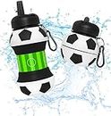 Genérico Botella Agua Silicona Diseño Fútbol - Niños, Niñas y Adultos- Plegable - Libre de BPA - Muy Resistente - Capacidad 550 mililitros