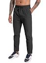 Men's Stretch Athletic Pants, Elastic Waist Hiking Pants Water Resistant Quick-Dry Lightweight Outdoor Sweatpants with Zipper Pockets Black-L