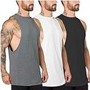 Muscle Killer 3 Pack Men's Muscle Cut Off Gym Workout Stringer Tank Tops Bodybuilding Fitness T-Shirts, Black+Gray+White, Medium