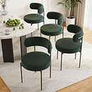Farini Dining Room Chairs Set of 4,Mid-Century Modern Kitchen Chairs Curved Backrest Round Upholstered Sherpa Dining Chair with Metal Legs,Green
